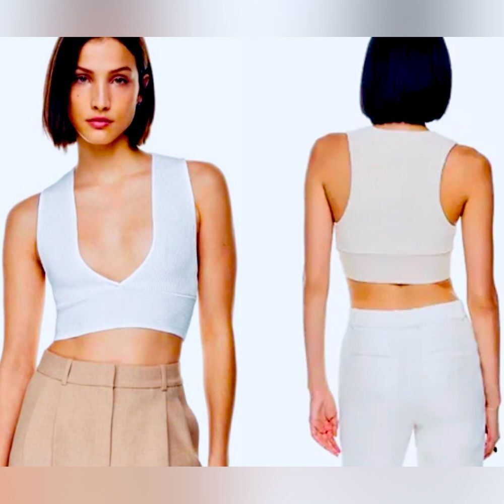 ARITZIA BABATON DEEP V SCULPT KNIT WHITE TANK SIZE L